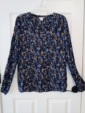 Caslon Navy Floral Long-Sleeve Peasant Blouse Shirt